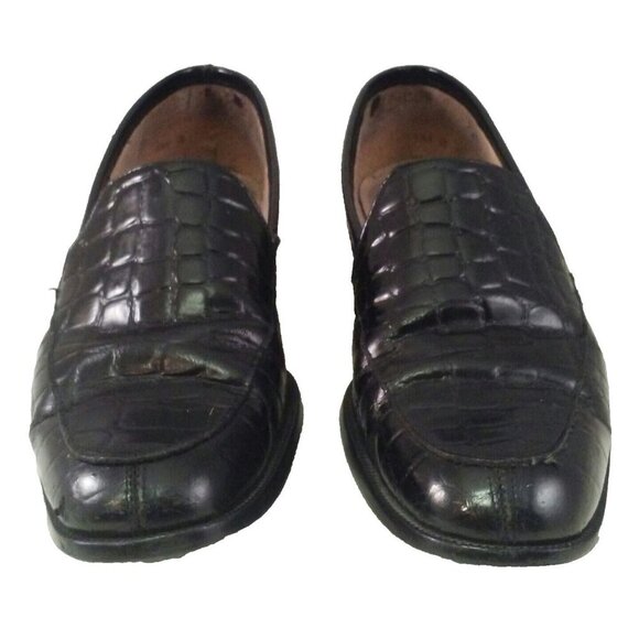 Vintage Enzo Angiolini Black Crocodile Embossed Leather Loafers Mens Shoes Size - Picture 2 of 10